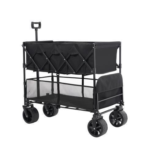 【290L大容量】キャリーワゴン ダブルシェルフ上下2段 キャリーワゴン アウトドアワゴン 後ろ開け 自立式 折りたたみ コンパクト拍卖