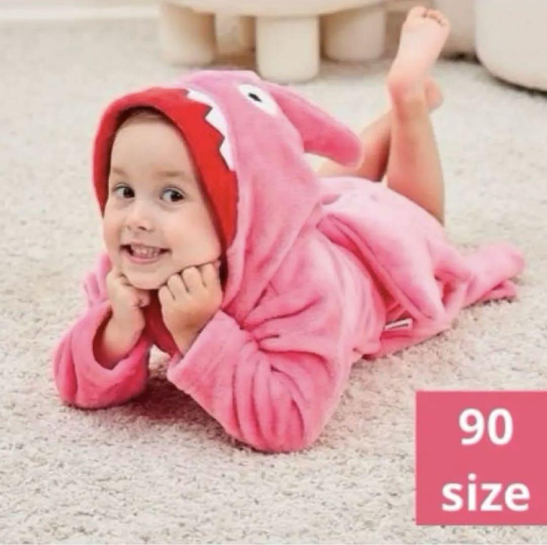 バスローブ キッズ フード付き バスタオル ピンク 90サイズ ピンク サメ拍卖