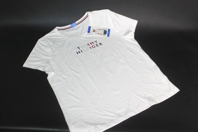 トミーヒルフィガー レディース 半袖Tシャツ ホワイト サイズL TOMMY HILFIGER★送料310円拍卖
