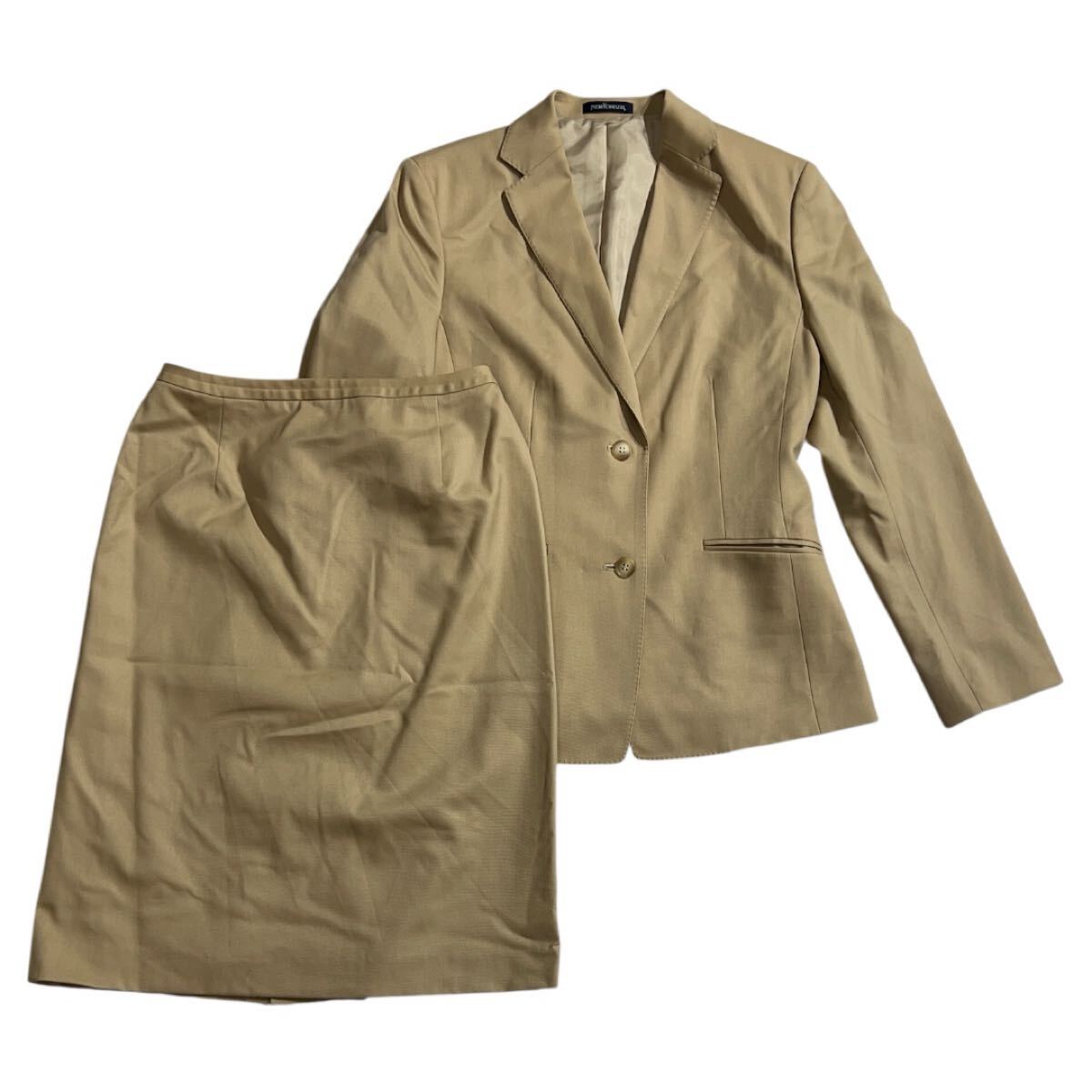 ■ NEWYORKER ニューヨーカー ■ 2釦 ウール ストレッチ ブレザー ジャケット 膝丈スカート スーツ 上下 セットアップ ベージュ 拍卖