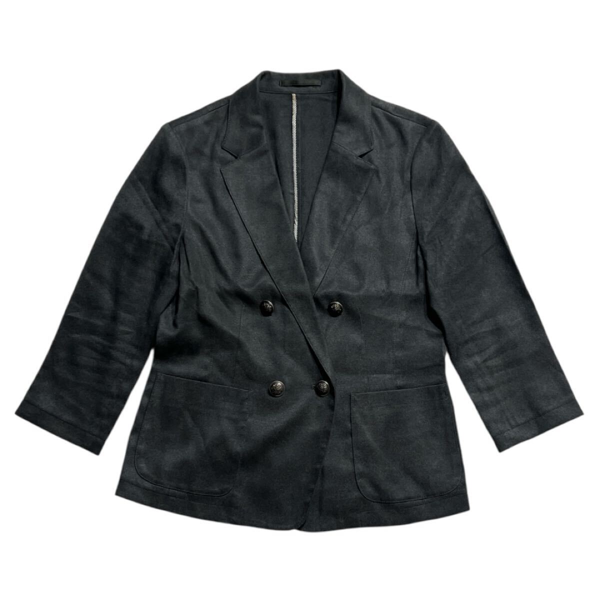 ■ K.T KIYOKO TAKASE ケーティー キヨコタカセ ■ エンブレム ロゴ 釦 ダブル サマー ブレザー ジャケット グレー 9拍卖