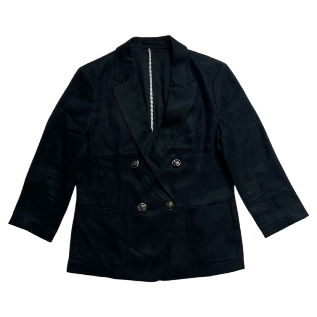 ■ K.T KIYOKO TAKASE ケーティー キヨコタカセ ■ エンブレム ロゴ 釦 ダブル サマー ブレザー ジャケット ダークネイビー 9拍卖