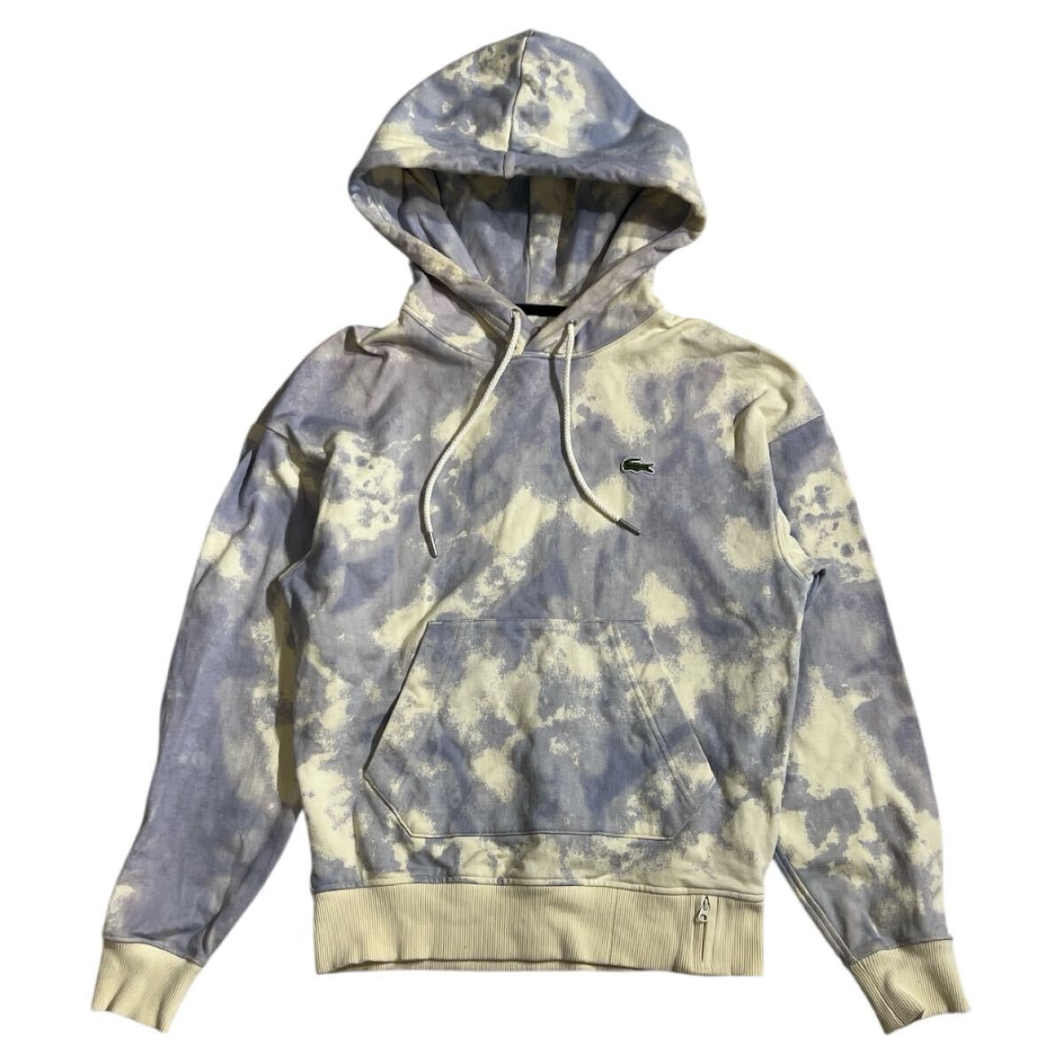 ■ LACOSTE L!VE ラコステ ライブ ■ ワニ ロゴ 刺繍 ワッペン タイダイ柄 スウェット パーカ パープル×アイボリー XS拍卖