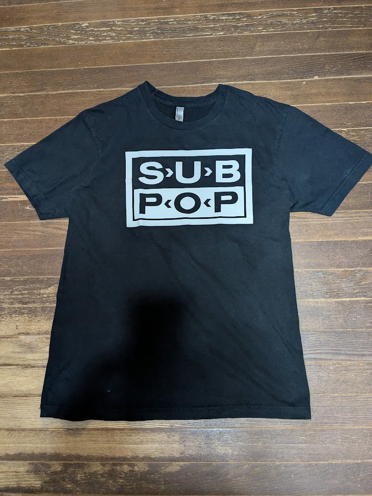 ★00sUSA製SUBPOPレーベルロゴプリントTシャツLニルヴァーナRHCPBLACKFLGネルFIVEBROTHER青BENDAVISフリスコINDEPENDENTクロスロンハーマン拍卖