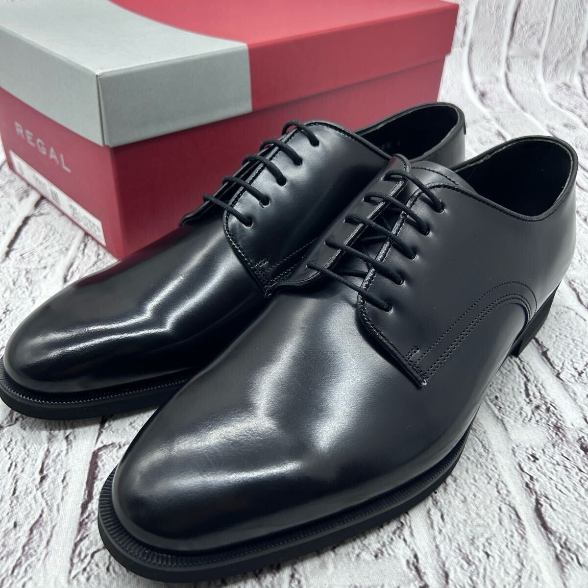 新品同様【未使用】REGAL リーガル 231S ビジネスシューズ プレーントゥ 25.5㎝ 幅広 3E ブラック 日本製 革靴 外羽根 ドレス 冠婚葬祭拍卖