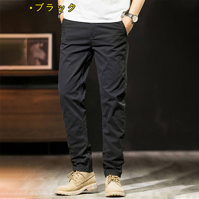 ストレート カジュアルパンツ 無地 スリム ロングパンツ 秋冬物 チノパン 男性用ズボン Zty-3029 ブラック W32拍卖