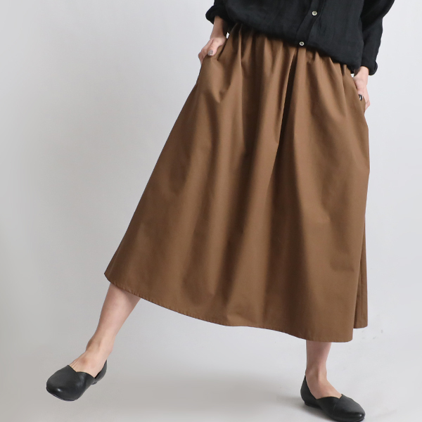 夏2025 すっきり見せ 前後ウエスト内タック入 ロング スカート ベビーキャンバスコットン H63A拍卖