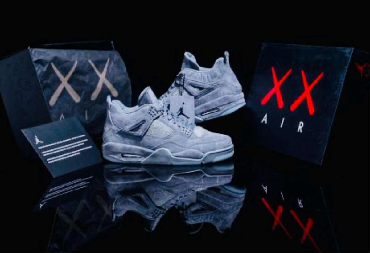 超希少!即完売品!激レアモデル!★NIKEナイキ KAWS×AIRJORDAN4 RETRO Cool Grey COOL GREY/WHITE!ゴールデンサイズ25.5cm!★拍卖