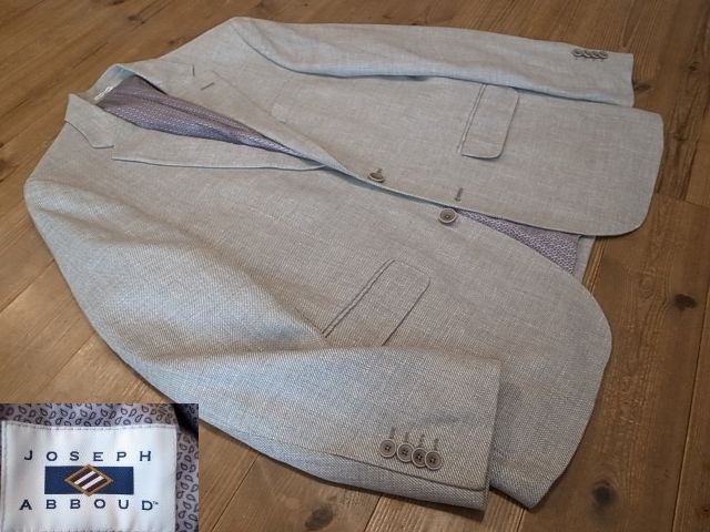 JOSEPH ABBOUD 春夏 リネンウール 麻毛 ベージュ 2釦 テーラード ジャケット ブレザー アメリカ古着 サイズ 38S M 相当拍卖