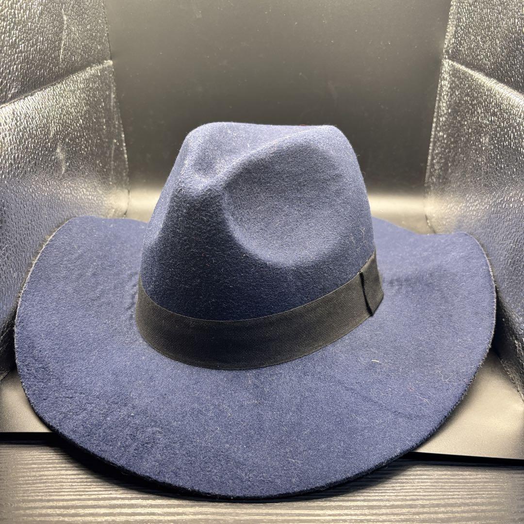 ネイビー ウール フェルトハット 57cm拍卖