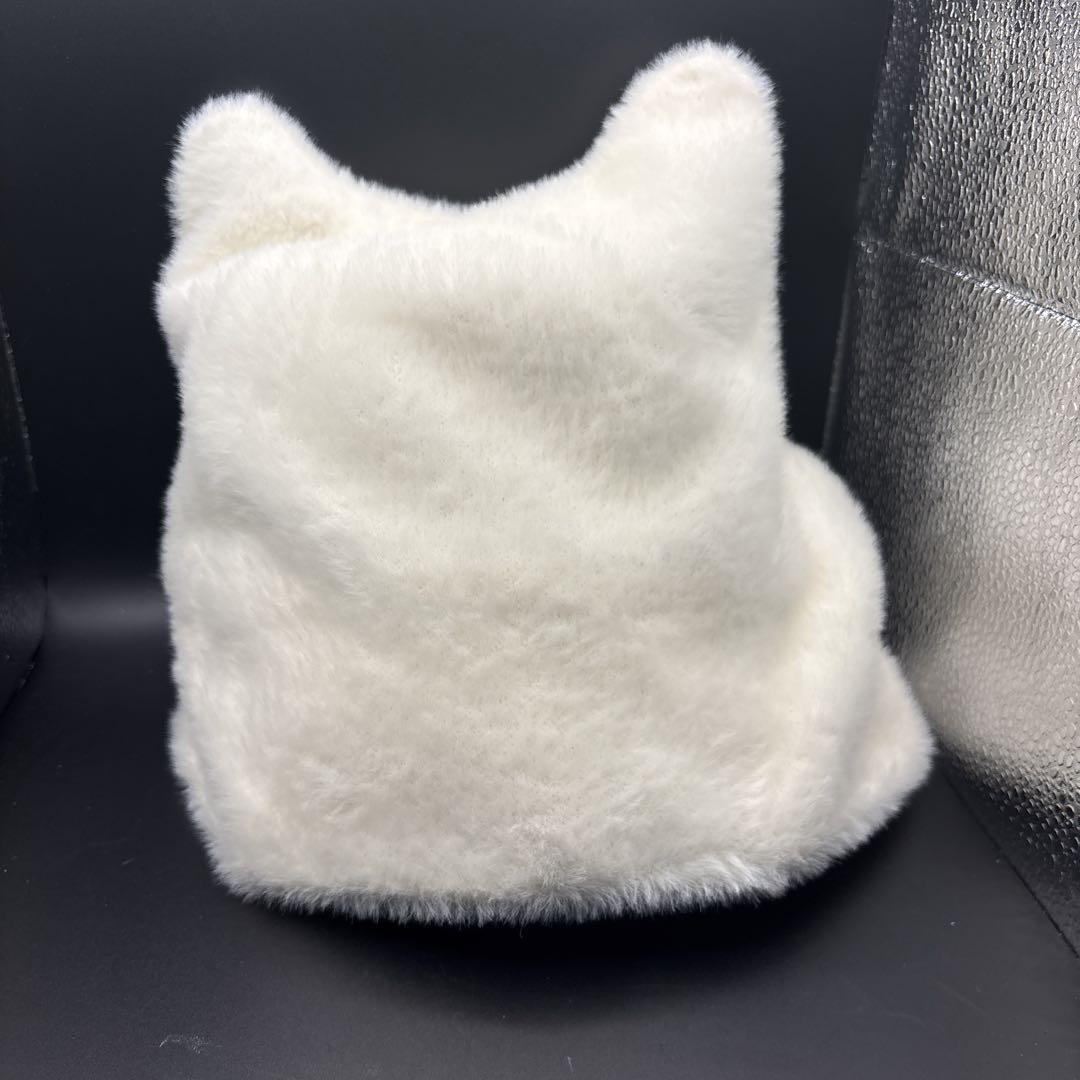 猫耳デザイン ホワイトニット帽 フリーサイズ拍卖