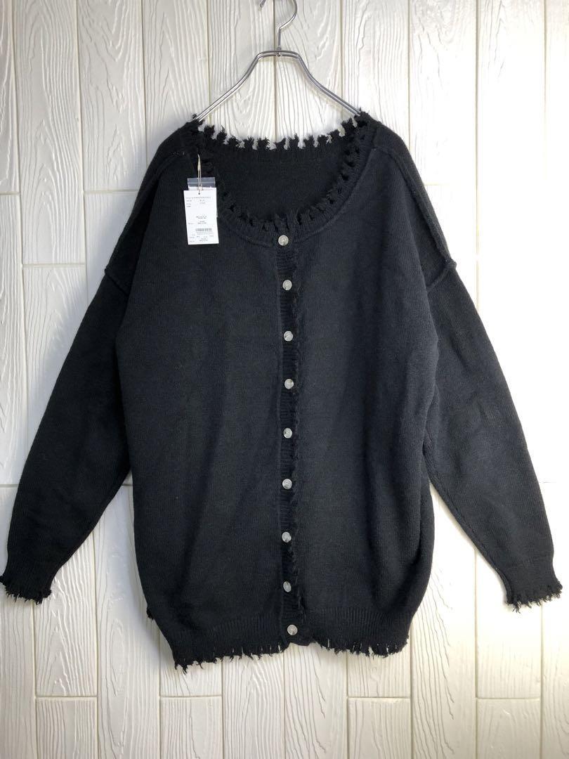 Neuna フリンジ付き黒ニットカーディガン オーバーサイズ Fサイズ 未使用拍卖