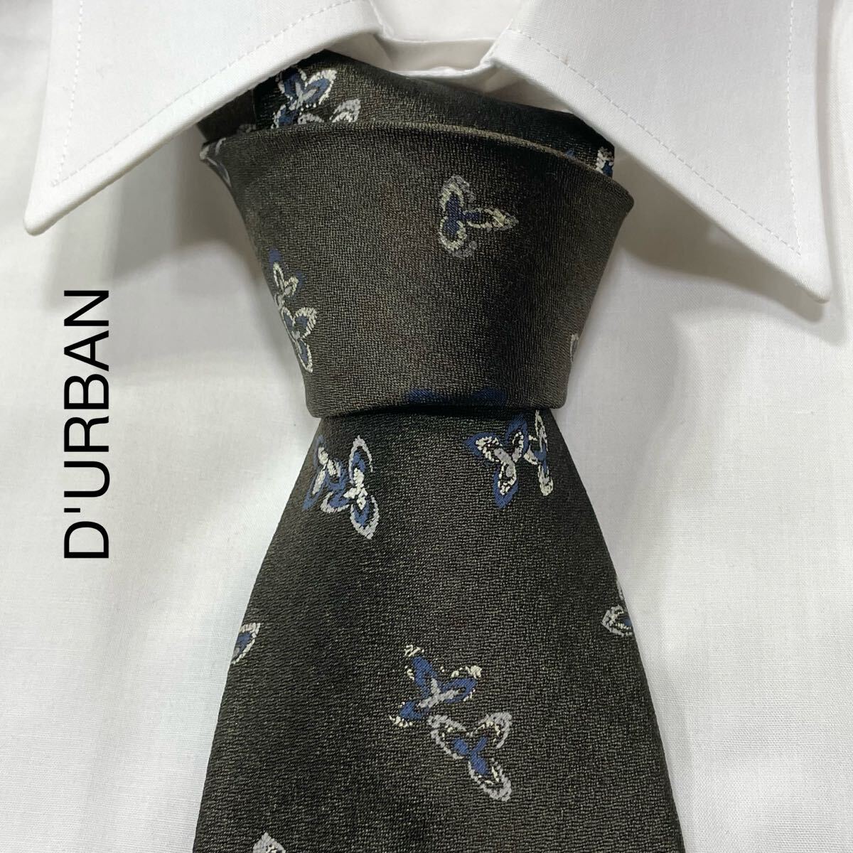 D'URBAN ダーバン パターン柄 シルク ネクタイ 日本製 カーキ TG2549拍卖