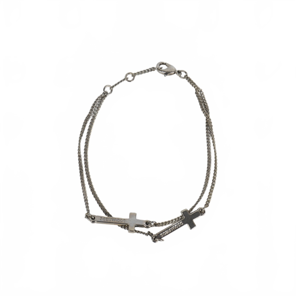 未使用品 ディースクエアード DSQUARED2 22SS ダブルクロス モチーフ チェーン ブレスレット M シルバー S82AR0002 F124 メンズ レディース拍卖