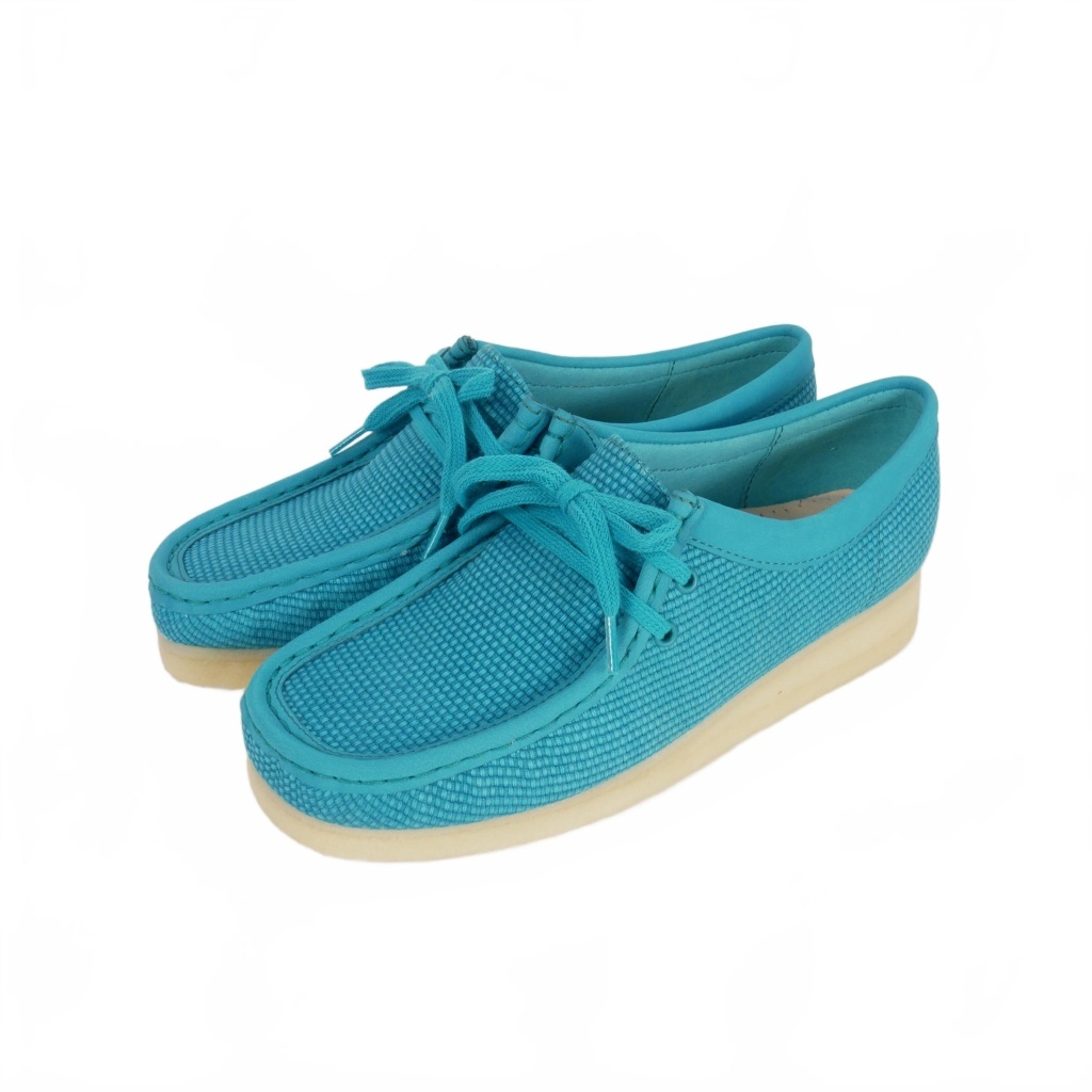 未使用品 クラークス clarks Wallabee ワラビー テキスタイル UK5 38 Teal ブルー ターコイズ レディース拍卖