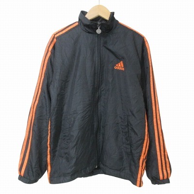 アディダス 90s ジャケット ナイロン 子供服 男の子 150cm ビッグロゴ ワッペン 刺? ジップアップ 裏フリース スタンドカラー 黒 ■GY09拍卖