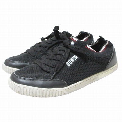 エドウィン EDWIN スニーカー メッシュ 軽量 ロゴ ローカット シューズ 靴 25.0cm 黒 ブラック ■MET1 X メンズ拍卖