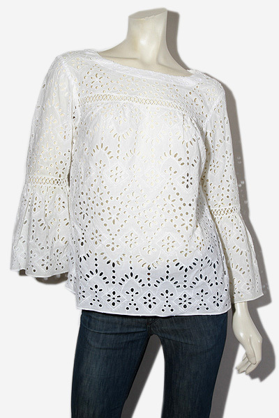 49AV. junko shimada 49アベニュー ジュンコシマダ ベルスリーブ カットワークレース プルオーバー ブラウス トップス 38 /◆☆拍卖