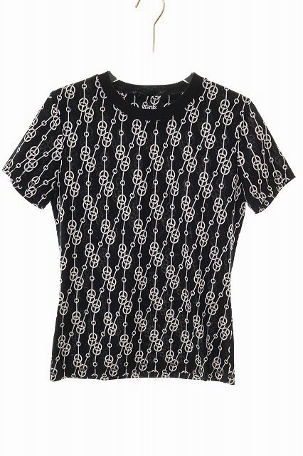 エルメス HERMES 22SS 総柄 カットソー サイズ34 2E4600DG Tシャツ 半袖 クリティケス ブラック 【ブランド古着ベクトル】☆AA★●250721拍卖