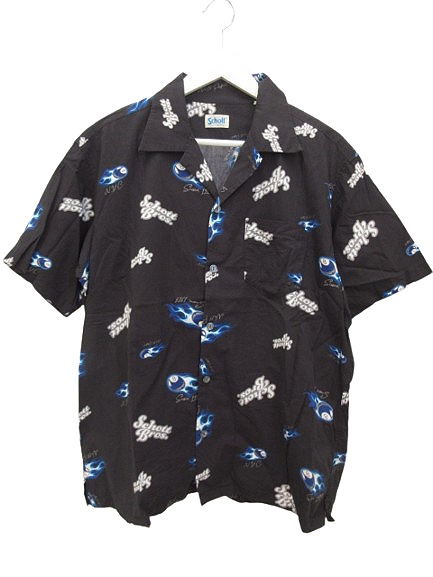 ショット SCHOTT アロハシャツ 8ボール オープンカラー ブラック 黒 M メンズ拍卖