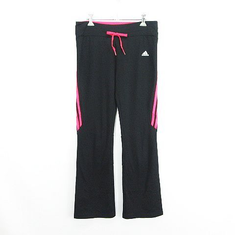 アディダス adidas ジャージ パンツ ボトムス ロング丈 ライン ロゴ ストレッチ L ブラック スポーツウェア ※EKM レディース拍卖