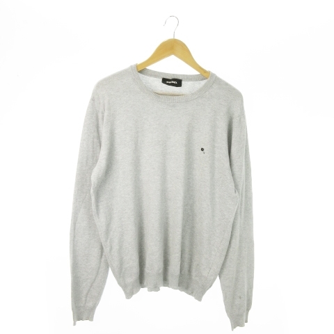 ディーゼル DIESEL ニット セーター ラウンドネック 長袖 ワンポイント ロゴ 薄手 XXL グレー /AO17 ■GY18 メンズ拍卖