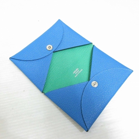 未使用品 エルメス HERMES カルヴィ ヴェルソ カードケース シェーブル ミゾール ブルーザンジバル 2024年製 W刻印 名刺入れ ☆AA★拍卖