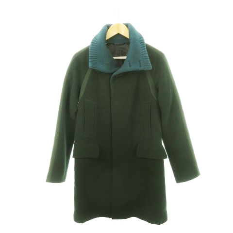 ポールスミス PAUL SMITH ロングコート 襟ニット 比翼 ウール 切り替え S 緑 グリーン PM-BM-53184 /AH22 ■GY03 メンズ拍卖
