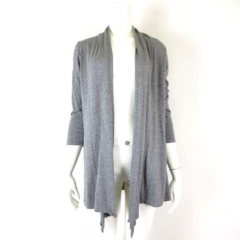 ミッシェルクラン MICHEL KLEIN カーディガン カットソー ラメ トッパー ショールカラー アシンメトリーヘム とろみ 7分袖 M 38 杢グレー拍卖