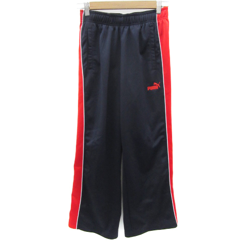 プーマ PUMA ジャージ ストレートパンツ アンクル丈 刺繍 ライン S ネイビー 紺 /YM10 レディース拍卖