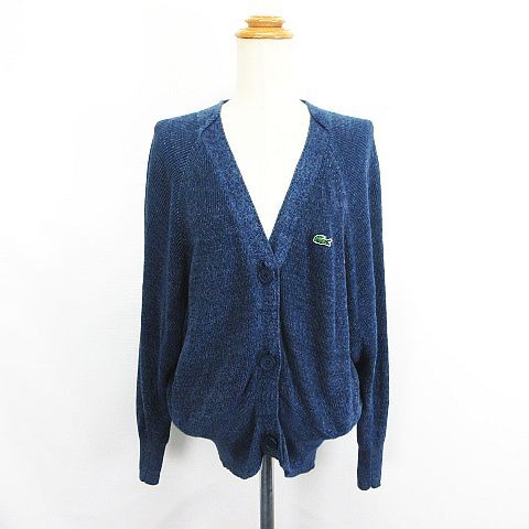 ラコステ LACOSTE サマーニット カーディガン 長袖 Vネック 麻混 36 ネイビー ※EKM レディース拍卖