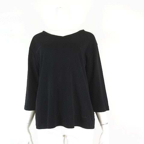 ジュンコシマダパート2 JUNKO SHIMADA part2 カットソー Tシャツ ロゴ 刺繍 Vネック コットン 7分袖 2XL 黒 ブラック 大きいサイズ拍卖