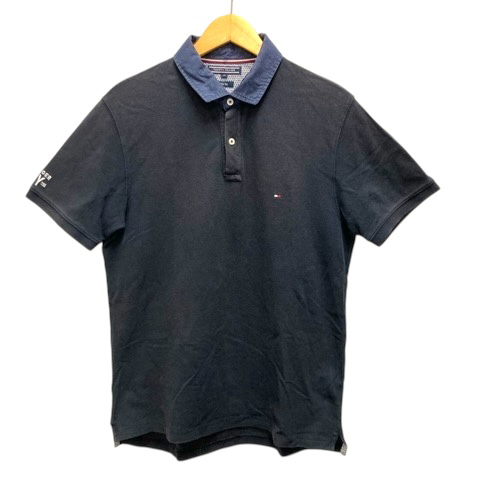 トミーヒルフィガー TOMMY HILFIGER ポロシャツ サイドカット コットン ロゴ刺? 半袖 XL 紺 ネイビー メンズ拍卖