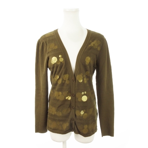 エポカ EPOCA カーディガン ニット Vネック 長袖 ロゴプレート スパンコール ボーダー 40 M 茶 ブラウン /MN15 ■GY43 レディース拍卖