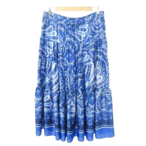 未使用品 ローレンラルフローレン タグ付き ロング スカート フレア 総柄 ウエストゴム 薄手 Sサイズ 青 ブルー レディース拍卖