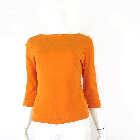 カルバンクライン CALVIN KLEIN カットソー Tシャツ ロゴ ボートネック コットン 7分袖 M オレンジ 国内正規品 レディース拍卖