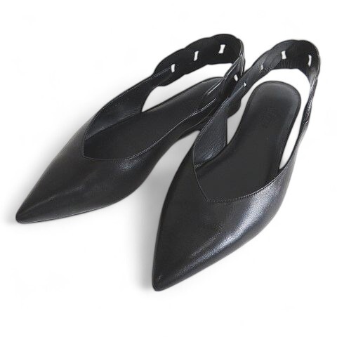 エルメス HERMES レザー フラットパンプス 38 ブラック ジーナ スリングバック イタリア製 レディース拍卖