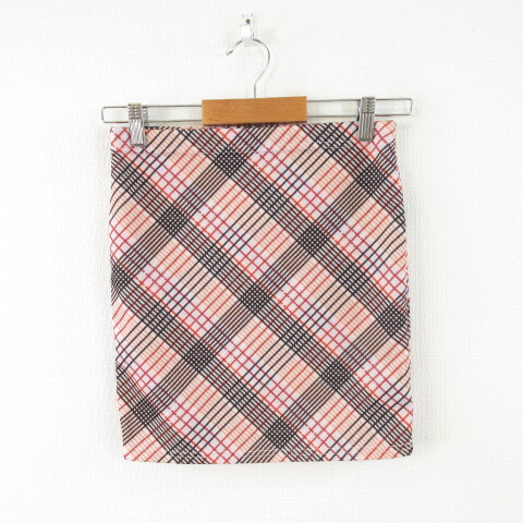 未使用品 プリティ Pretty タイトスカート チェック ストレッチ ピンク 黒 8/10 *A502 レディース拍卖