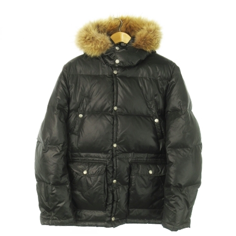 トゥモローランド TOMORROWLAND ダウンジャケット ジップアップ フーディ ラクーンファー 毛皮 L 黒 ブラック /AO6 ■GY03 メンズ拍卖