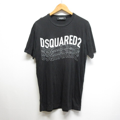 ディースクエアード DSQUARED2 半袖 ロゴ プリント Tシャツ カットソー S 黒 ブラック S74GD0829 イタリー製 正規品 ☆AA★ メンズ拍卖