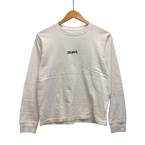 エックスガール x-girl Tシャツ 長袖 クルーネック ロゴ刺繍 05195105 1 白 ホワイト 黒 ブラック レディース拍卖
