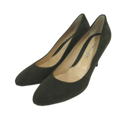 未使用品 ペリーコ PELLICO パンプス アーモンドトゥ スウェード イタリア製 グリーン系 深緑 37 レディース拍卖