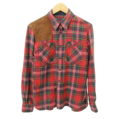 ラルフローレン RALPH LAUREN 美品 シャツ 長袖 チェック ヨーク切替 ボタン ラウンド 薄手 11 約S~Mサイズ 赤 レッド ■MET1 メンズ拍卖
