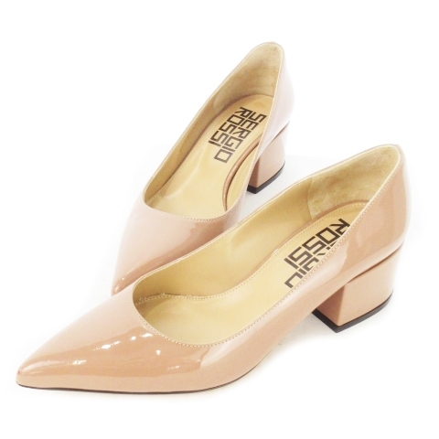 セルジオロッシ Sergio rossi パンプス ミドルヒール ポインテッドトゥ レザー 革 エナメル パテント 34.5 21.5cm ベージュ拍卖