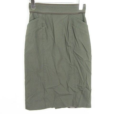 ピンキー&ダイアン ピンダイ PINKY&DIANNE タイト スカート 膝下丈 スリット ストレッチ コットン 34 カーキ 小さいサイズ kz12350 レディ拍卖