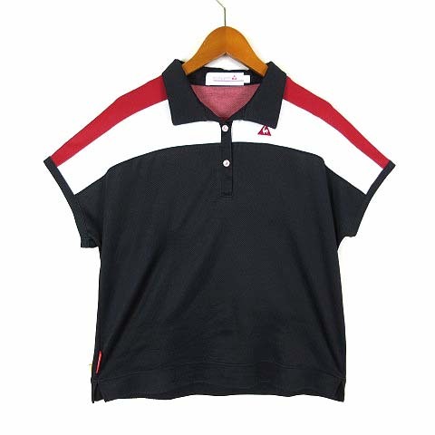 ルコックスポルティフ le coq sportif ゴルフ ポロシャツ ドライ メッシュ 配色 ロゴ 刺繍 速乾 吸汗 半袖 L 黒 白 赤拍卖