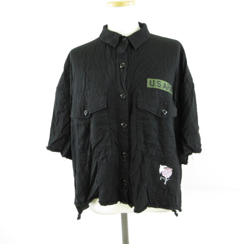 アールエヌエー RNA シャツ 半袖 ワッペン 刺繍 黒 M *T774 レディース拍卖