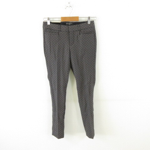 未使用品 バナナリパブリック BANANA REPUBLIC クロップドパンツ ストレッチ 総柄 黒 白 0 *A456 レディース拍卖