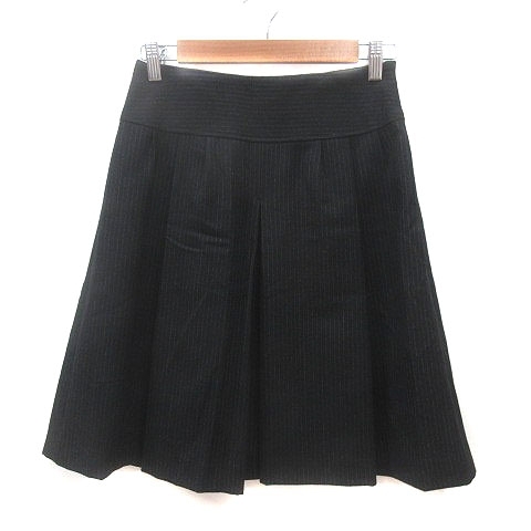 コムサデモード COMME CA DU MODE プリーツスカート ひざ丈 ピンストライプ ウール 9 黒 ブラック 白 ホワイト /MS レディース拍卖