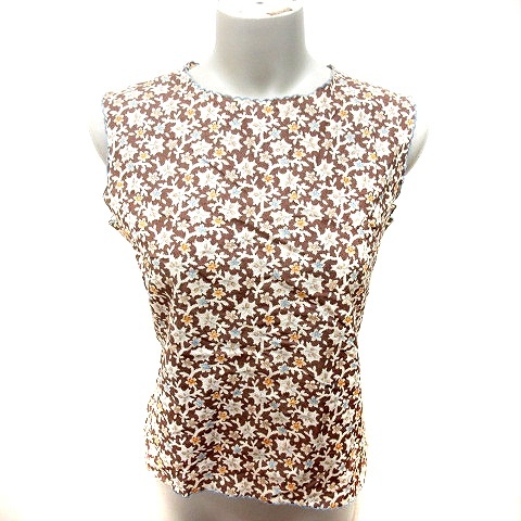 セントジェームス SHAN JAMES シャツ ブラウス ノースリーブ 総柄 M 茶 ブラウン /RT レディース拍卖